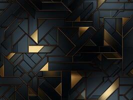 ai généré foncé noir mosaïque Contexte avec d'or lignes art déco luxe style texture photo