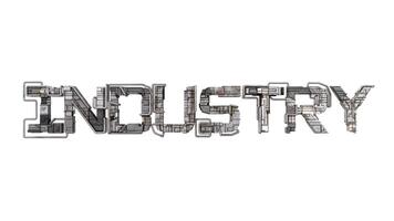 des lettres de le mot industrie métallique typographie, construit avec mécanique les pièces steampunk style isolé sur blanc Contexte photo