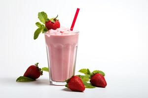 ai généré fraise Milk-shake proche en haut photo