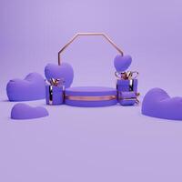 3d rendu violet et or Valentin à thème podium afficher pour social médias Publier photo