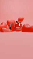 3d rendu rouge et or Valentin à thème de cadeau des boites, et l'amour des ballons pour social médias récit photo