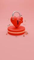 3d rendu rouge et or Valentin à thème de l'amour fermer à clé et confettis pour social médias Publier photo
