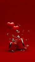 3d rendu rouge et or Valentin à thème de confettis, cadeau des boites, et l'amour des ballons pour social médias récit modèle photo