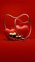 3d rendu rouge et or Valentin à thème de confettis et l'amour des ballons pour social médias récit photo