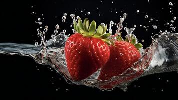 ai généré une fraise est éclabousser dans l'eau photo