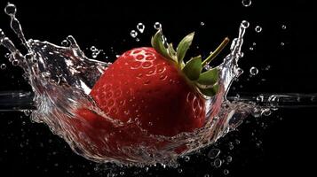 ai généré une fraise est éclabousser dans l'eau photo