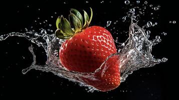 ai généré une fraise est éclabousser dans l'eau photo