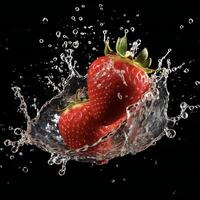 ai généré une fraise est éclabousser dans l'eau photo