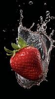 ai généré une fraise étant éclaboussé avec l'eau photo