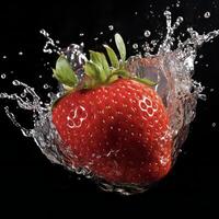 ai généré une fraise est éclabousser dans l'eau photo