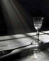 ai généré une verre séance sur Haut de une table photo