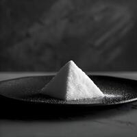 ai généré une noir assiette surmonté avec une pile de sucre photo