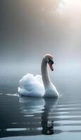 ai généré une blanc cygne flottant sur Haut de une corps de l'eau photo