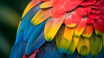 ai généré une proche en haut de une coloré des oiseaux plumes photo