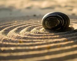 ai généré une Roche séance dans le milieu de une le sable jardin photo