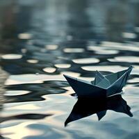 ai généré une papier bateau flottant sur Haut de une corps de l'eau photo