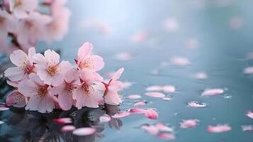 ai généré une bouquet de rose fleurs flottant sur Haut de une corps de l'eau photo