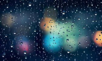 ai généré gouttes de pluie sur une bleu bokeh Contexte photo