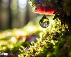 ai généré une laissez tomber de l'eau pendaison de une moussu arbre photo