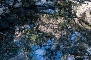 Naturel printemps avec clair l'eau parmi le des pierres dans le forêt photo