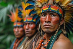 ai généré indigène américain gens dans traditionnel de fête tenue photo