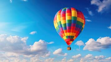 ai généré coloré chaud air ballon planant dans le bleu ciel photo