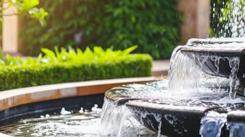 ai généré moderne Extérieur Accueil l'eau fonctionnalité Fontaine cascade comme large bannière avec copie espace zone pour jardin paysage conception concepts photo