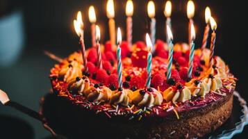 ai généré anniversaire joie fête gâteau avec bougie photo