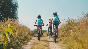 ai généré famille sur cycle balade dans campagne photo