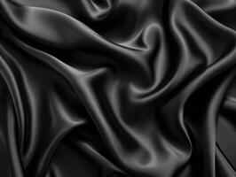 ai généré noir gris satin foncé en tissu texture luxueux brillant cette est abstrait soie tissu panorama Contexte avec motifs doux vagues brouiller belle. photo