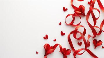ai généré rubans en forme de comme cœurs sur blanc valentines journée concept photo