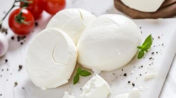 ai généré mozzarella fromage sur blanc table photo