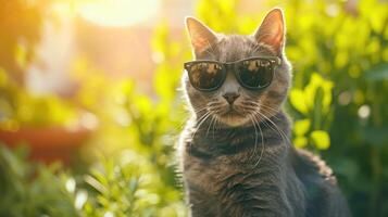 ai généré chat portant des lunettes de soleil dans été photo