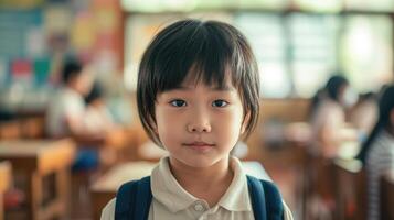 ai généré Jeune asiatique étudiant à école photo