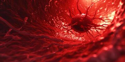 ai généré horrible rouge cancer cellules maladie diffusion sur un organe à l'intérieur Humain corps. cancer traitement, cancer oncologie, croissance tumeur cellules photo