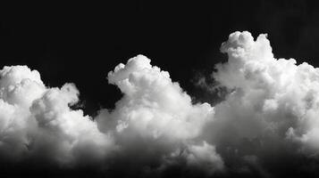 ai généré blanc des nuages isolé sur noir arrière-plan, clounds ensemble sur noir photo