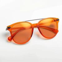 ai généré Orange lentille des lunettes de soleil dans lisse le fer cadre, isolé sur blanc pour social médias Publier Taille photo