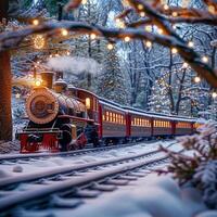 ai généré vacances aventure une planche le polaire Express dans neigeux paysage pour social médias Publier Taille photo