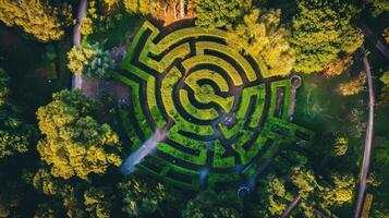 ai généré aérien vue de vert Labyrinthe jardin photo