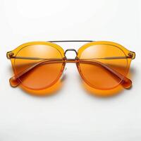 ai généré Orange lentille des lunettes de soleil dans lisse le fer cadre, isolé sur blanc pour social médias Publier Taille photo