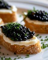 ai généré des sandwichs caviar sur blanc plaque, photo pour le restaurant menu