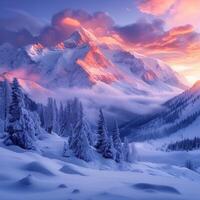 ai généré Stupéfiant hiver panorama majestueux montagnes en dessous de Matin lumière pour social médias Publier Taille photo