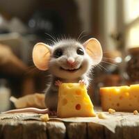 ai généré mignonne Animé Souris atteint pour une tronçon de délicieux fromage pour social médias Publier Taille photo