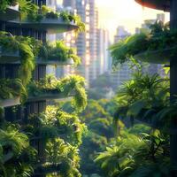 ai généré rafraîchissant paysage urbain vibrant vert les plantes apporter la vie à Urbain environnement pour social médias Publier Taille photo