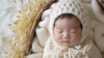 ai généré asiatique magnifique nouveau née bébé. photo