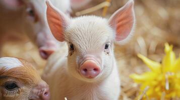 ai généré mignonne bébé ferme animaux dans fermer. parfait pour enfants livres et éducatif matériaux photo