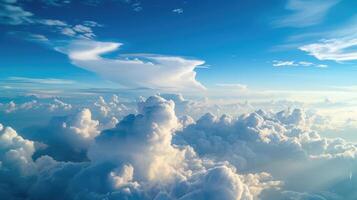 ai généré haute la nature vue grand blanc des nuages sur doux ciel Contexte dans le matin, vue de blanc nuageux sur le avion. photo