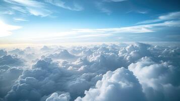 ai généré haute la nature vue grand blanc des nuages sur doux ciel Contexte dans le matin, vue de blanc nuageux sur le avion. photo