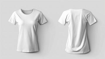 ai généré blanc T-shirt. modèle de une aux femmes T-shirt de blanc Couleur photo