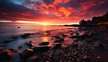 ai généré tranquille le coucher du soleil plus de le littoral, la nature beauté généré par ai photo